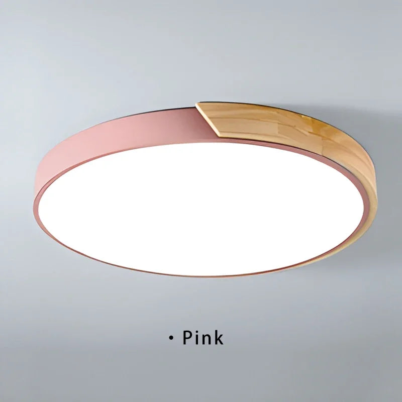Macaron LED Ceiling Light Modern Simple Circular Wood Grain Ceiling Light Living Room Bedroom Balcony Indoor Decoration Light