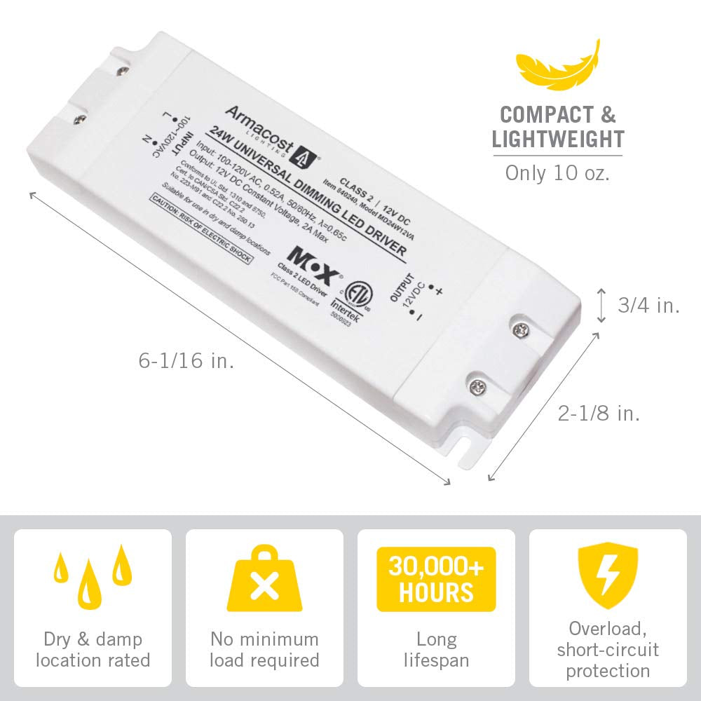 840240 for LED Lighting, with Removable AC Cord, 24 Watt, White