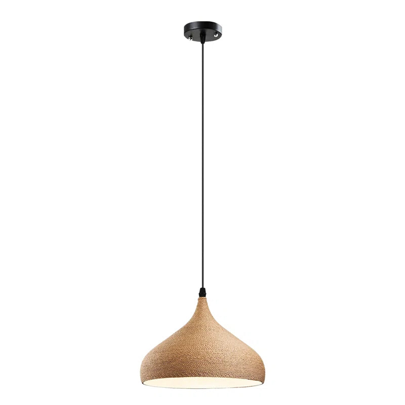 Lombardy 1 - Natural Dome Pendant Light – Handmade Hemp Rope Woven Lampshade, Rustic Boho Ceiling Light for Home, Cafe & Office
