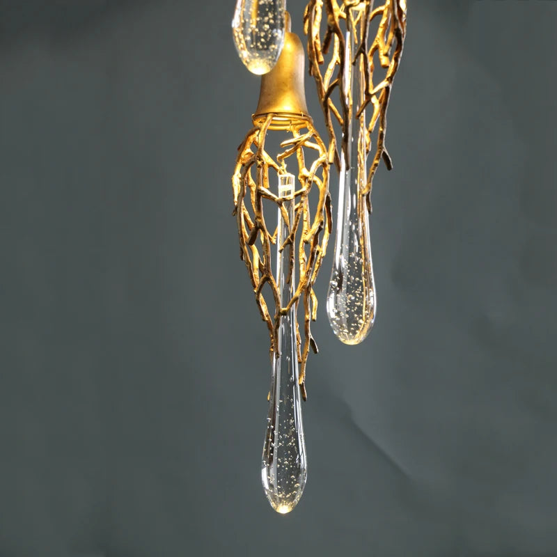 Modern Brass Crystal Chandelier Lighting Copper Pendant Hanging Light Luxury Glass Drops Chandelier Lighting Restaurant Lighting