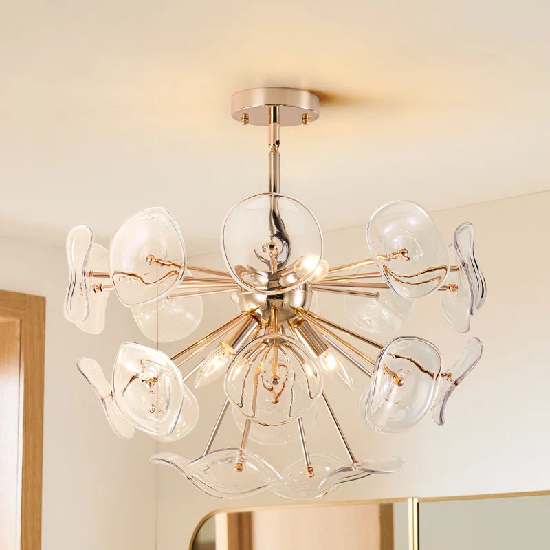 Dandelion 4-Light Glass Starburst Sunburst Ceiling Light Sputnik Semi Flush Mount