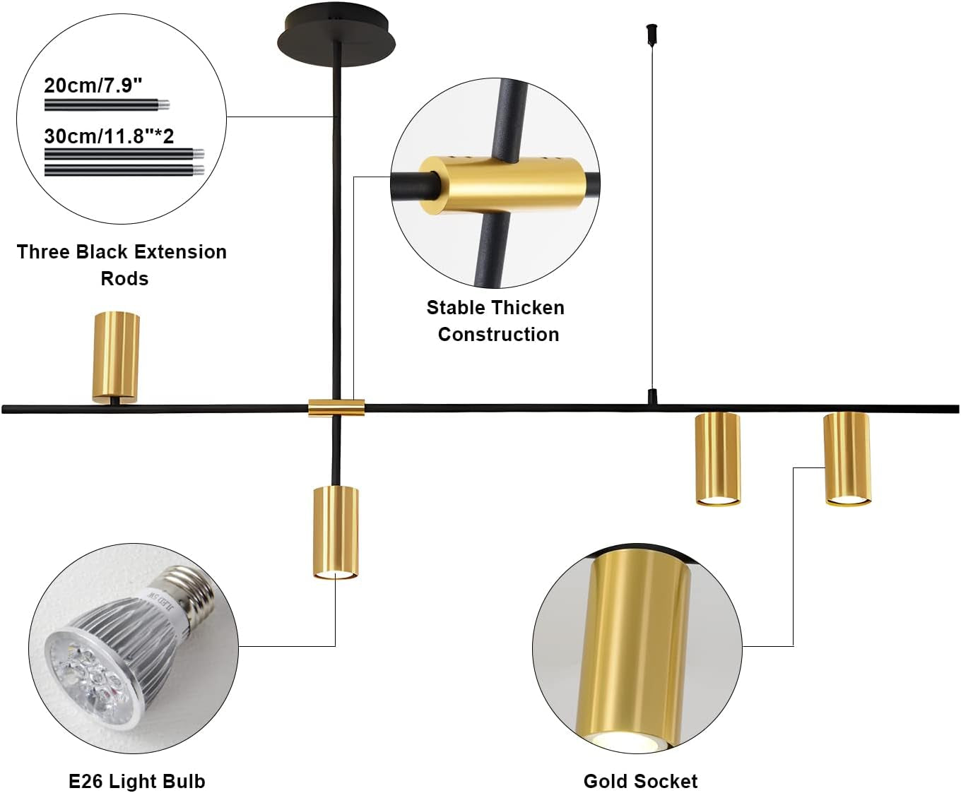 Black Gold 4 Light LED Track Lighting Adjustable 4 Way Ceiling Mount Linear Spotlights Matte Black Industrial Kitchen Focus Track Lighting Modern Geometric Chandelier Pendant