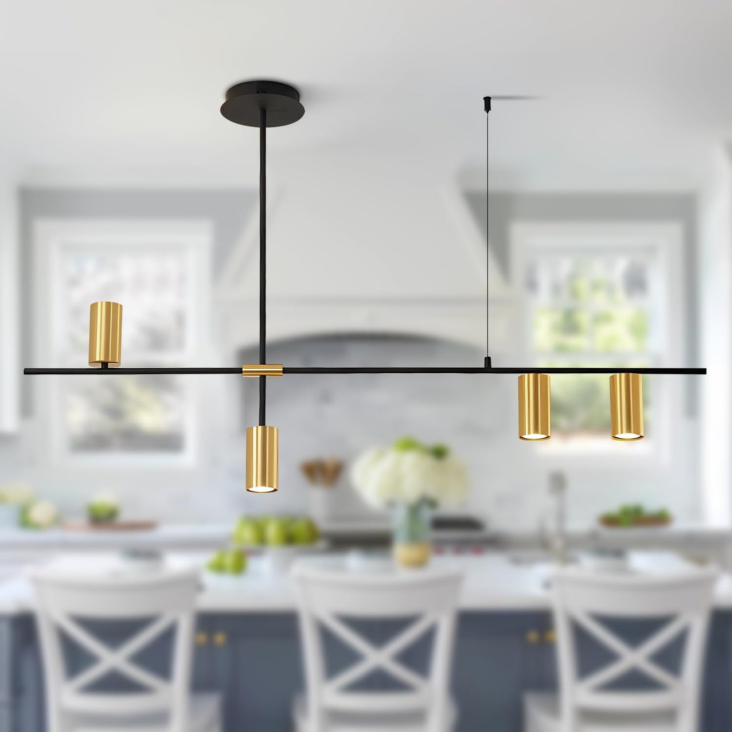 Black Gold 4 Light LED Track Lighting Adjustable 4 Way Ceiling Mount Linear Spotlights Matte Black Industrial Kitchen Focus Track Lighting Modern Geometric Chandelier Pendant