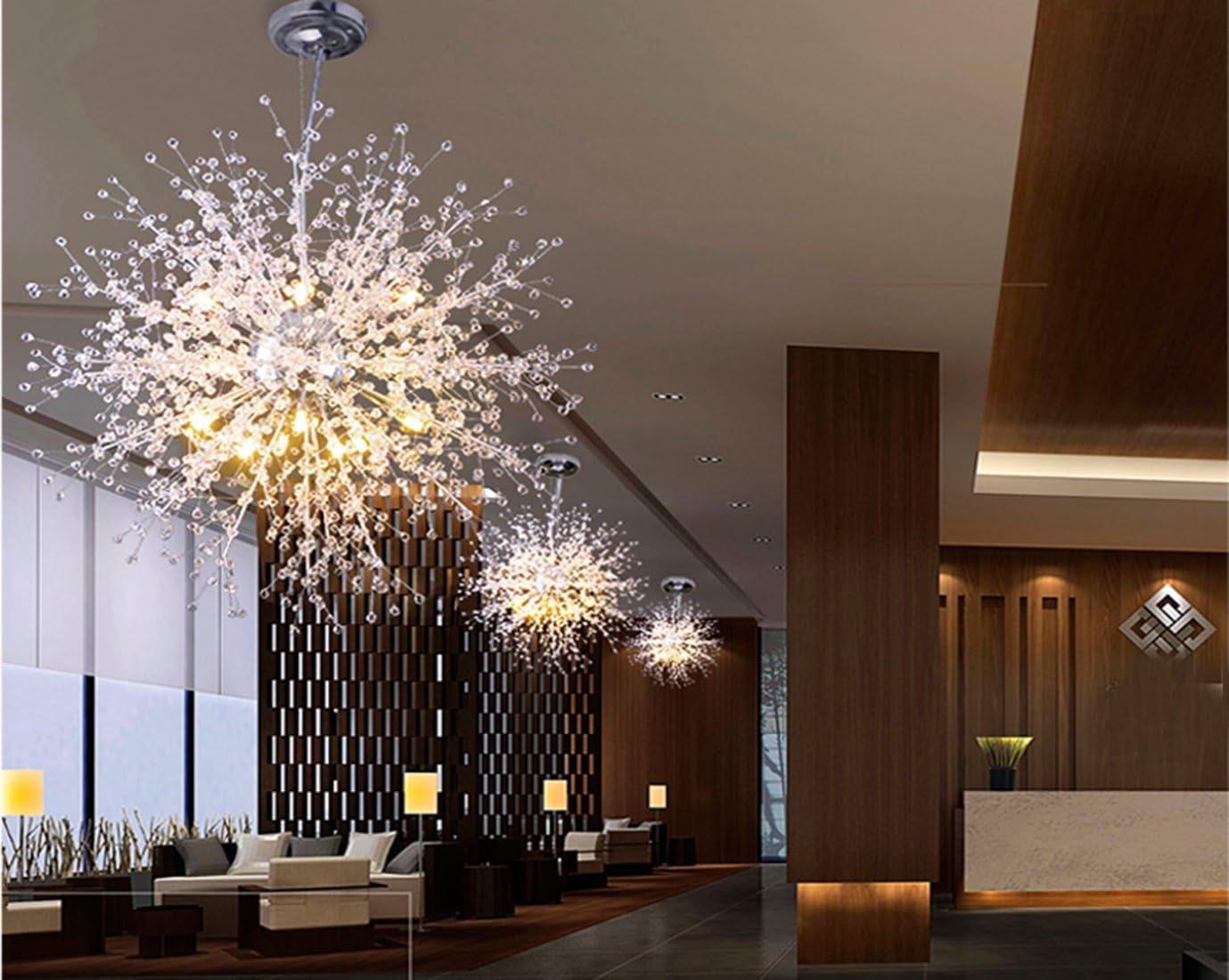 Chandeliers Firework LED Light Stainless Steel Crystal Pendant Lighting Ceiling Light Fixtures Chandeliers Lighting,Dia 31.5 Inch