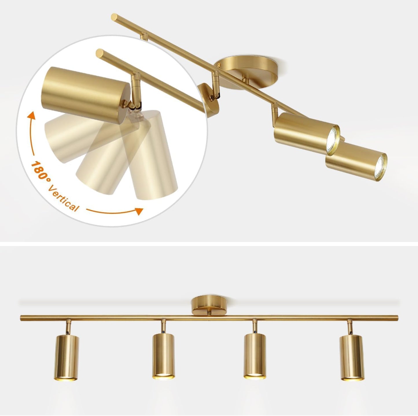 Modo Lighting Gold Track Lighting 4 Light Adjustable Flush Mount Ceiling Lighting Industrial Spotlights Lights Fixtures for Living Room Bedroom Kitchen Hallway(39.3”/100Cm)