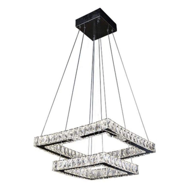 Chetram 1-Modern Crystal Square Chandelier - Luxury Chrome Flush Mount Ceiling Light with LED and Glass Droplets for Living Room, Bedroom, Foyer, and Restaurant