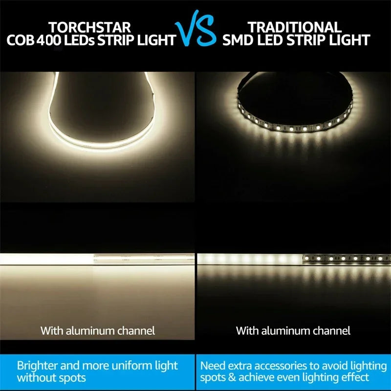5V COB LED Strip Light 400LED/M Dotless Flexible Cuttabl LED Tape Light COB Flexible LED Tape Lights for Cabinet Home Lighting