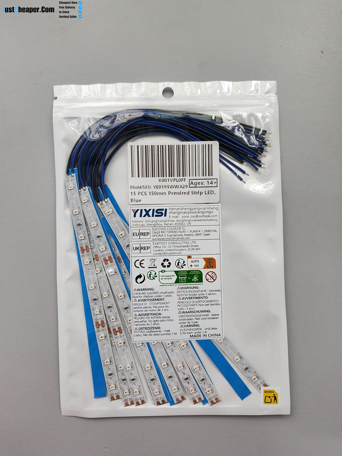 15 PCS 150Mm Prewired Strip LED, 12V - 18V LED Strip Light, 2335 SMD LED Light, Blue