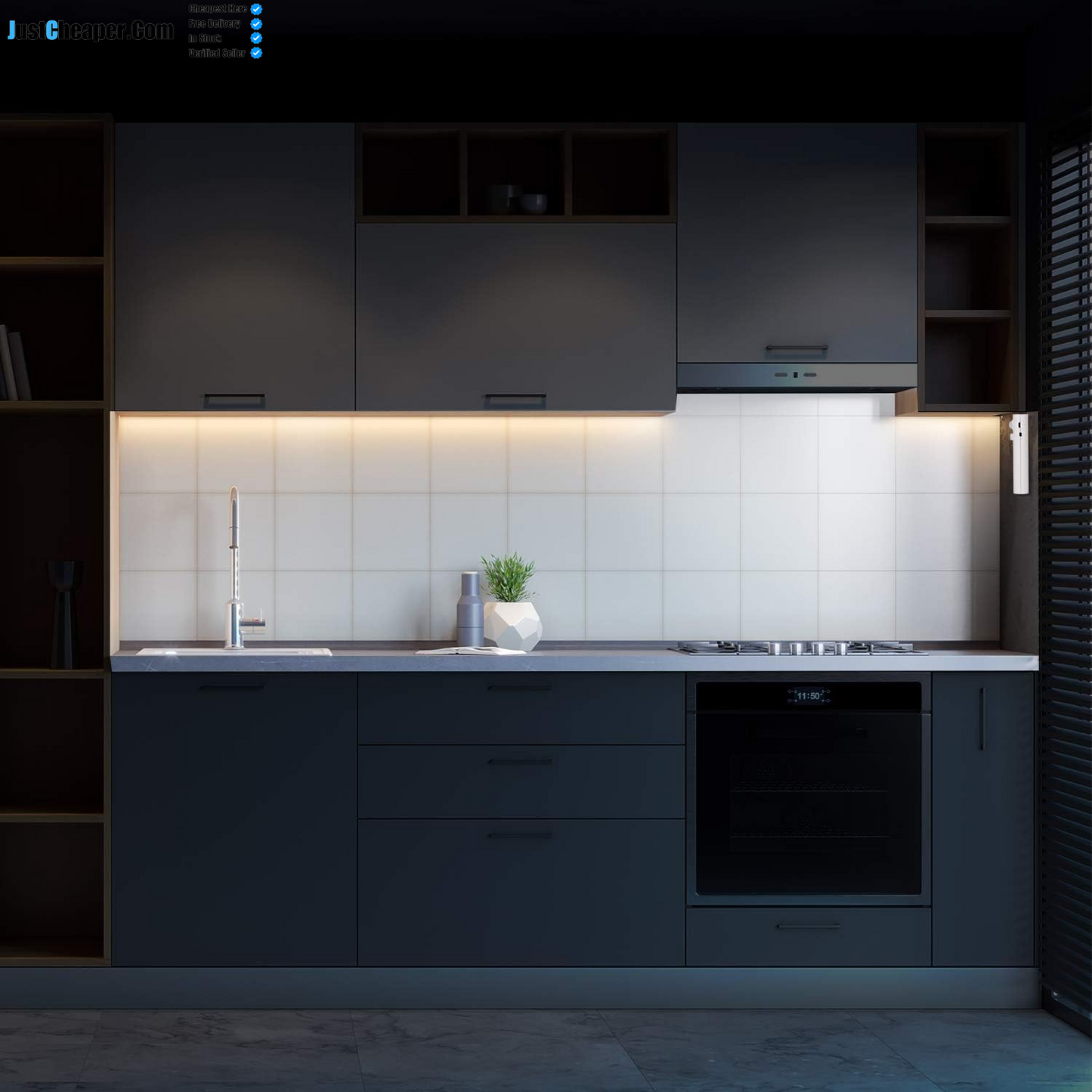 2M Motion Sensor LED Strip Lights with Rechargeable, 6000K Cold White under Cabinet LED Strip Lights for Kitchen Wardrobes, Closet, Cupboard