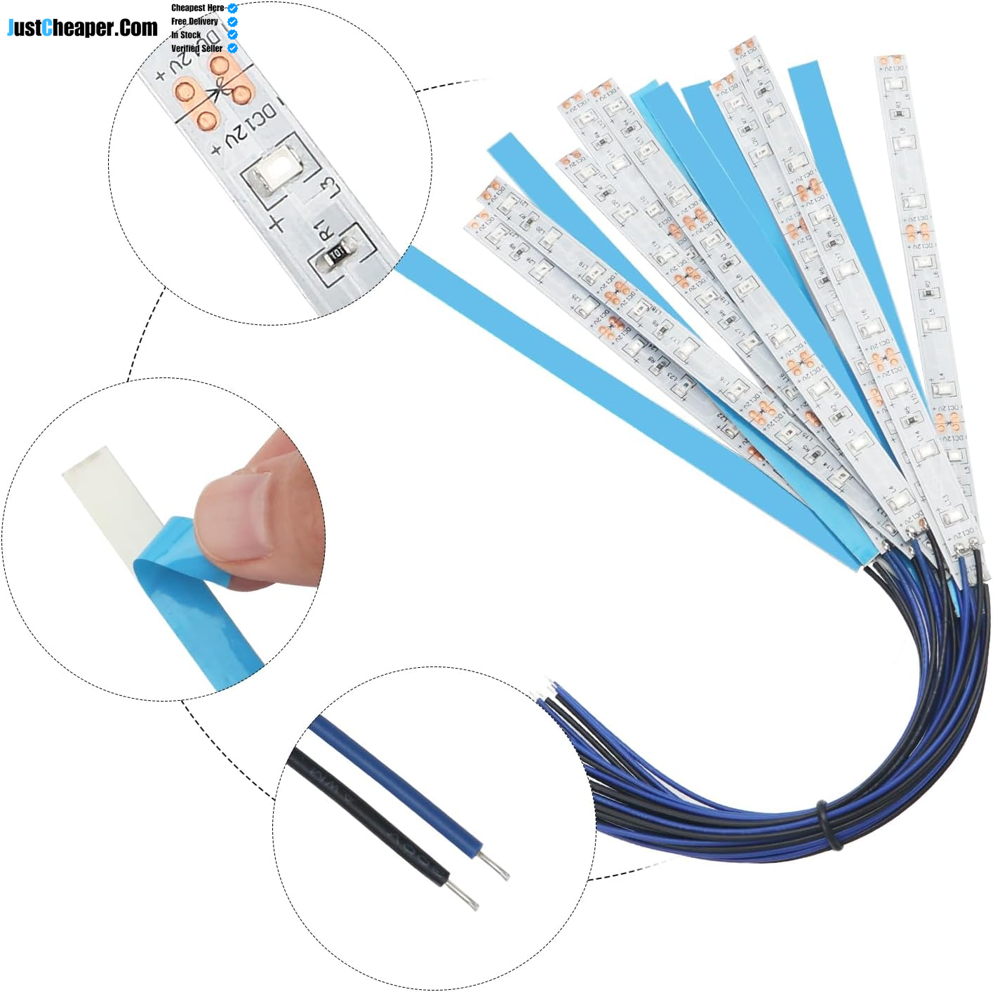 15 PCS 150Mm Prewired Strip LED, 12V - 18V LED Strip Light, 2335 SMD LED Light, Blue