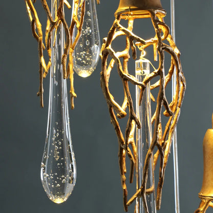 Modern Brass Crystal Chandelier Lighting Copper Pendant Hanging Light Luxury Glass Drops Chandelier Lighting Restaurant Lighting
