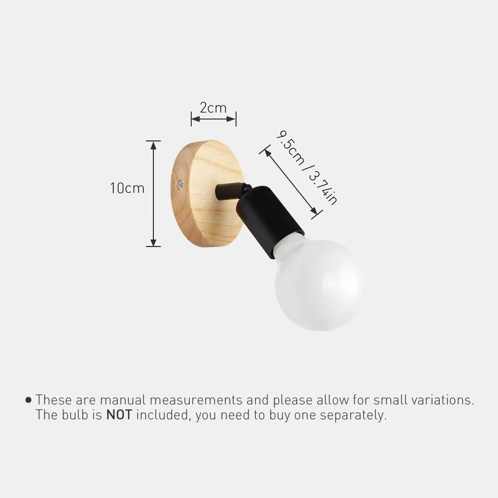 Nordic Vintage Wood Wall Lamp E27 Lamp Base Loft Iron Art Lights for Bar Cafe Restaurant Home Lighting 220V Black White