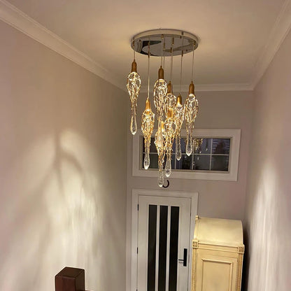 Modern Brass Crystal Chandelier Lighting Copper Pendant Hanging Light Luxury Glass Drops Chandelier Lighting Restaurant Lighting