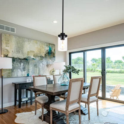 Pendant Light, Industrial One Light Kitchen Island Lighting, Modern Farmhouse Glass Shade Pendant, 11X7X6 Inches, Black, for Living Room, Bedroom, Hallway