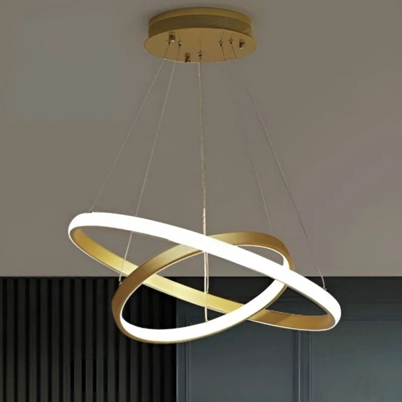 Adrainne 2 - Modern LED Double Ring Pendant Chandelier – Adjustable Aluminum Ceiling Light Fixture for Living Room, Dining Room & Bedroom