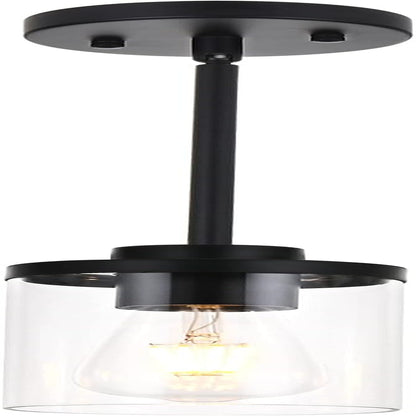 Pendant Light, Industrial One Light Kitchen Island Lighting, Modern Farmhouse Glass Shade Pendant, 11X7X6 Inches, Black, for Living Room, Bedroom, Hallway