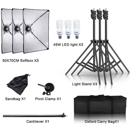 Photography Studio Softbox Lighting Kit Arm for Video & Youtube Continuous Lighting Professional Lighting Set Photo Studio