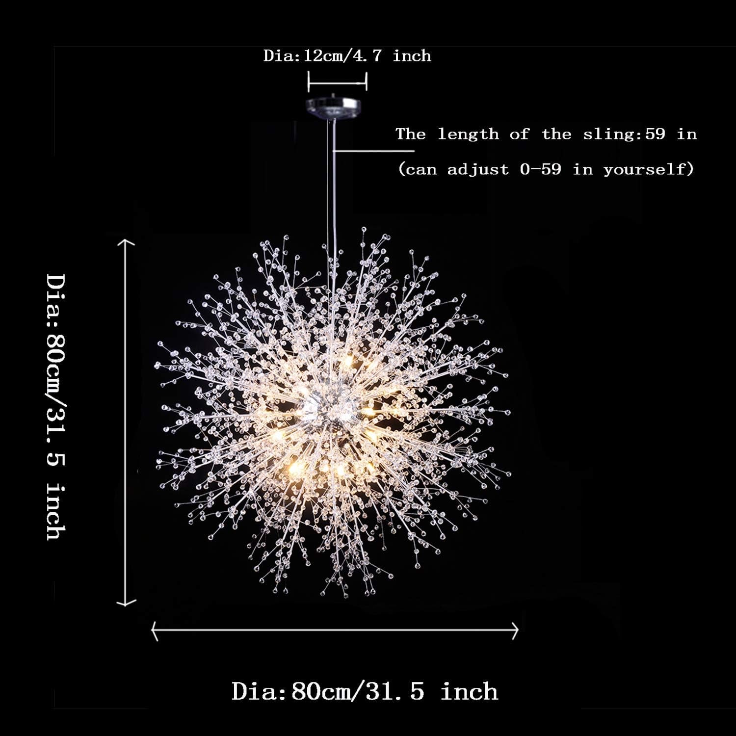 Chandeliers Firework LED Light Stainless Steel Crystal Pendant Lighting Ceiling Light Fixtures Chandeliers Lighting,Dia 31.5 Inch