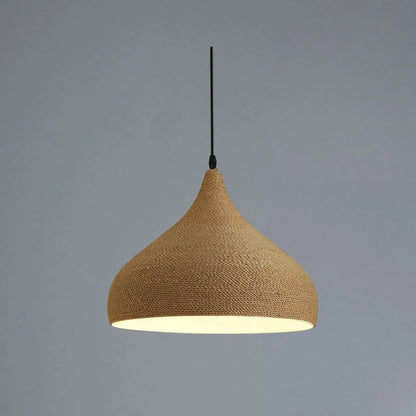 Lombardy 1 - Natural Dome Pendant Light – Handmade Hemp Rope Woven Lampshade, Rustic Boho Ceiling Light for Home, Cafe & Office