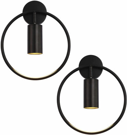 Modo Lighting Mid Century Wall Sconces Lighting 1-Light Wall Mounted Light Mid Century Wall Decor Lighting Lamp Circular Bedroom Light Fixture (Black, 2Pack)
