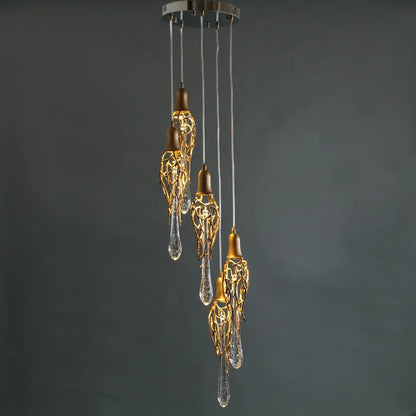 Modern Brass Crystal Chandelier Lighting Copper Pendant Hanging Light Luxury Glass Drops Chandelier Lighting Restaurant Lighting