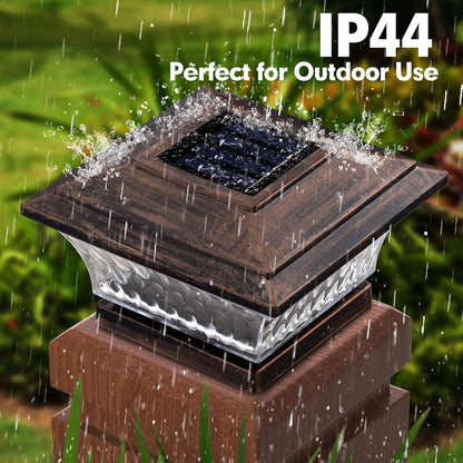 Solar Post Cap Lights 2 Lighting Modes Outdoor LED Lighting Deck Fence Cap Light Warm White/Bright White Lighting Suitable for 4X4 Wooden Posts (6Pk, Brushed Copper)