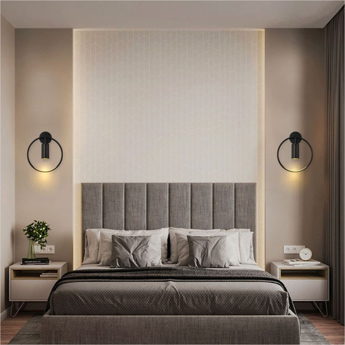 Modo Lighting Mid Century Wall Sconces Lighting 1-Light Wall Mounted Light Mid Century Wall Decor Lighting Lamp Circular Bedroom Light Fixture (Black, 2Pack)