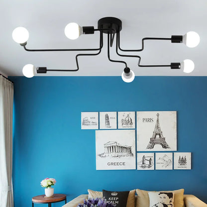 Vintage Pendant Lights Lamps Multiple Rod Wrought Iron Ceiling Lamp E27 Bulb Living Room Lamparas for Home Lighting Fixtures