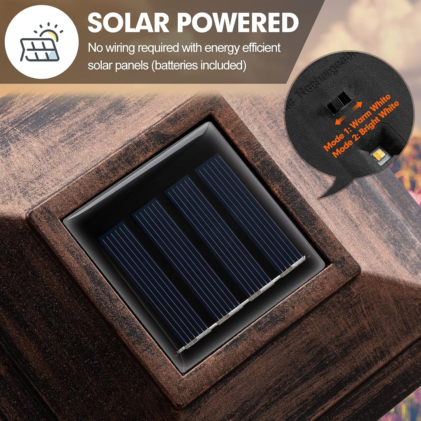 Solar Post Cap Lights 2 Lighting Modes Outdoor LED Lighting Deck Fence Cap Light Warm White/Bright White Lighting Suitable for 4X4 Wooden Posts (6Pk, Brushed Copper)