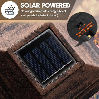 Solar Post Cap Lights 2 Lighting Modes Outdoor LED Lighting Deck Fence Cap Light Warm White/Bright White Lighting Suitable for 4X4 Wooden Posts (6Pk, Brushed Copper)