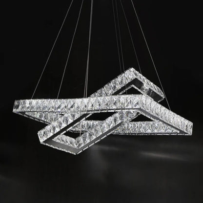 Chetram 1-Modern Crystal Square Chandelier - Luxury Chrome Flush Mount Ceiling Light with LED and Glass Droplets for Living Room, Bedroom, Foyer, and Restaurant