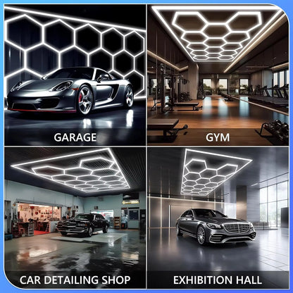 Hexagon LED Lighting Honeycomb Hex Lights for Garage Workshop Lighting Car Detail for Car Wash Beauty Station Office
