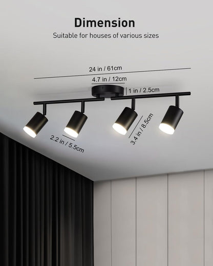 Bojim Flexible Led Track Lighting, 4-Light Black Track Lighting Fixtures Ceil...
