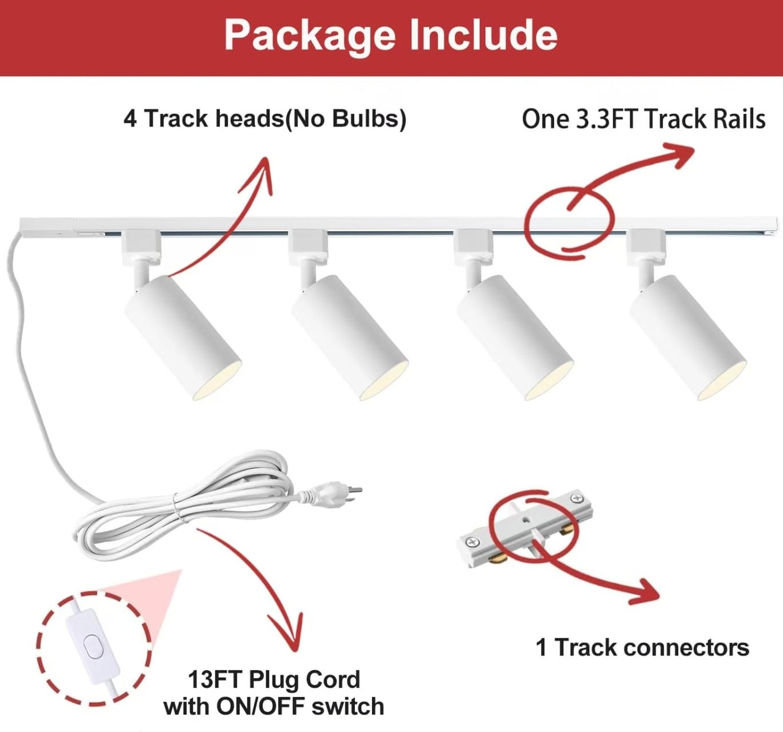 Plug in Track Lighting with Power Cord, 4-Light GU10 Track Lighting Kit with ...