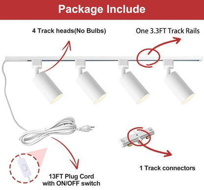Plug in Track Lighting with Power Cord, 4-Light GU10 Track Lighting Kit with ...
