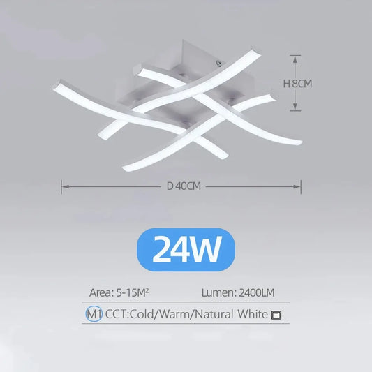 Modern Living Room Light Restaurant 3-Color Variable Light Bedroom Balcony LED Ceiling Light 24W Curved Design