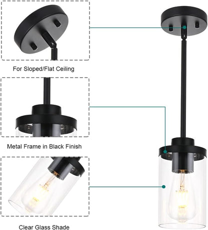 Pendant Light, Industrial One Light Kitchen Island Lighting, Modern Farmhouse Glass Shade Pendant, 11X7X6 Inches, Black, for Living Room, Bedroom, Hallway