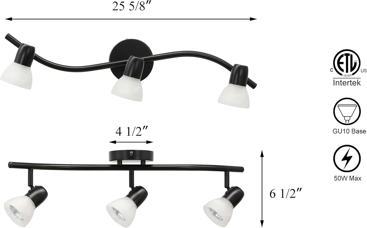 Track Lighting, 3 Light Modern Black Curved Kitchen Track Ceiling Light Fixtures XB-TR1223-3-MBK