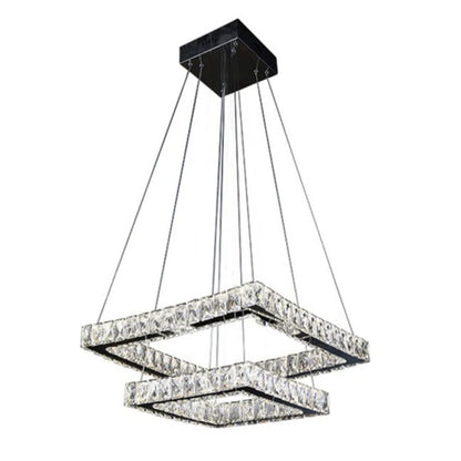 Chetram 1-Modern Crystal Square Chandelier - Luxury Chrome Flush Mount Ceiling Light with LED and Glass Droplets for Living Room, Bedroom, Foyer, and Restaurant