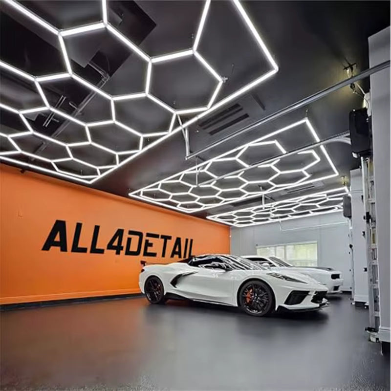 Hexagon LED Lighting Honeycomb Hex Lights for Garage Workshop Lighting Car Detail for Car Wash Beauty Station Office