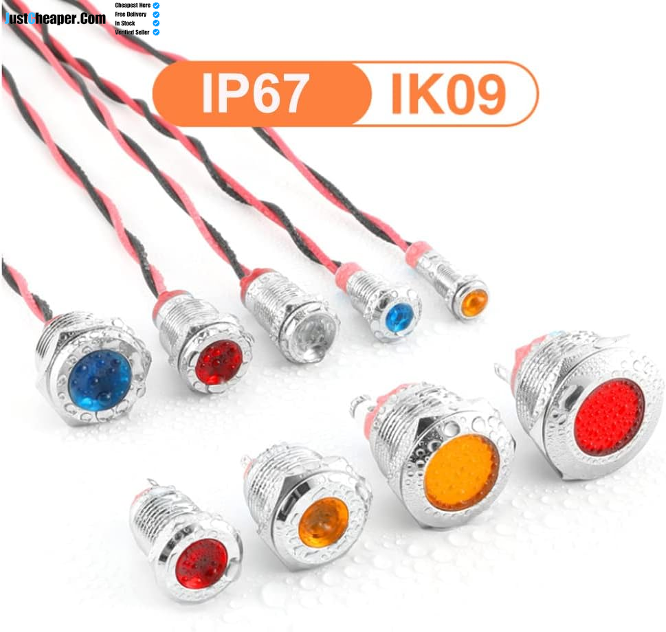 5Pcs 12Mm AC/DC 12-24V LED Metal Indicator Light Waterproof Signal Lamp with Wire