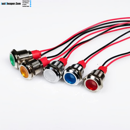 5Pcs 12Mm AC/DC 12-24V LED Metal Indicator Light Waterproof Signal Lamp with Wire