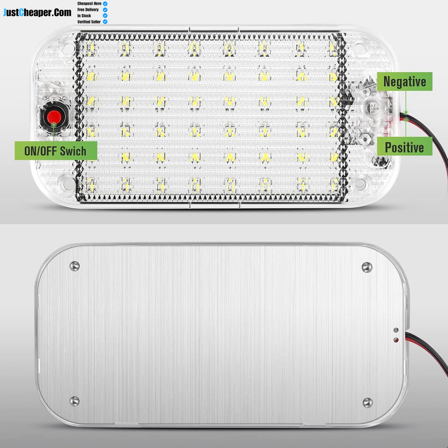 Car Interior Light Bar 10W 48 LED Universal Bright with Switch for 12V to 85V Van Truck Lorry Camper Boat Caravan Motorhome 2PCS