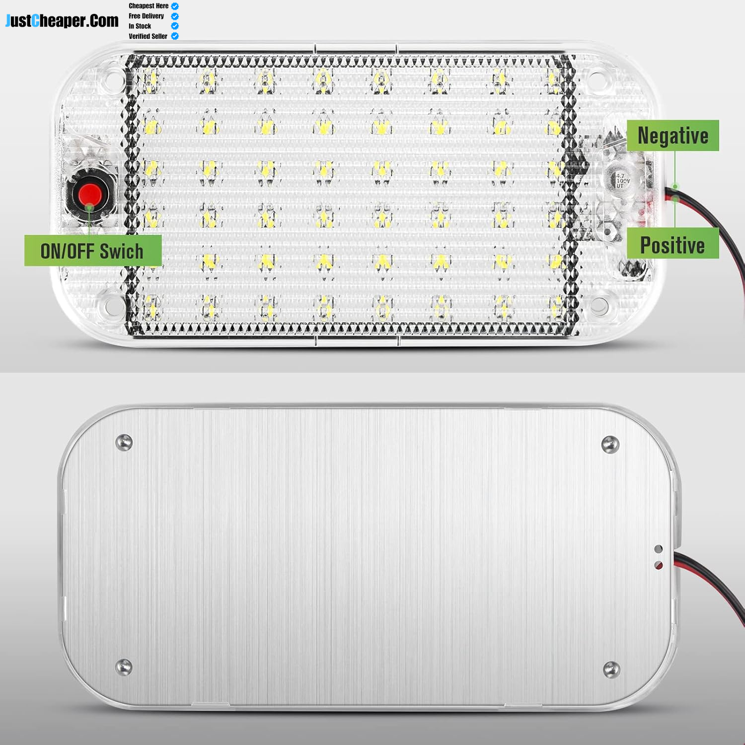 Car Interior Light Bar 10W 48 LED Universal Bright with Switch for 12V to 85V Van Truck Lorry Camper Boat Caravan Motorhome 2PCS