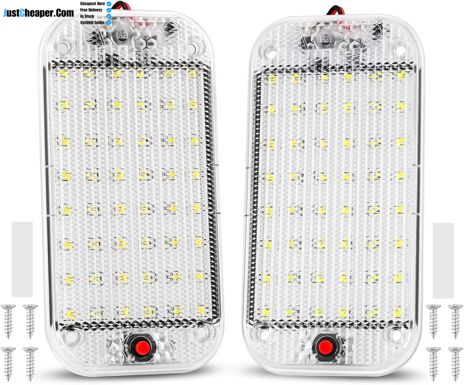 Car Interior Light Bar 10W 48 LED Universal Bright with Switch for 12V to 85V Van Truck Lorry Camper Boat Caravan Motorhome 2PCS