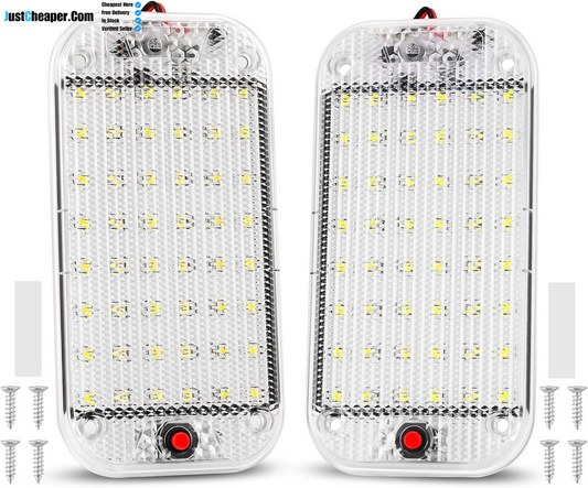 Car Interior Light Bar 10W 48 LED Universal Bright with Switch for 12V to 85V Van Truck Lorry Camper Boat Caravan Motorhome 2PCS