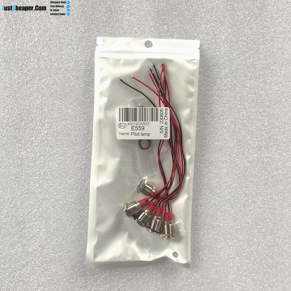 5Pcs 12Mm AC/DC 12-24V LED Metal Indicator Light Waterproof Signal Lamp with Wire