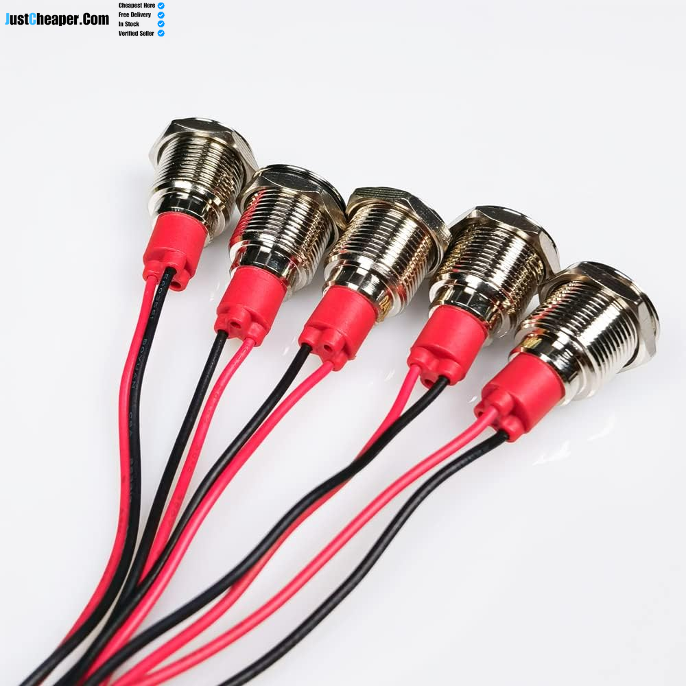 5Pcs 12Mm AC/DC 12-24V LED Metal Indicator Light Waterproof Signal Lamp with Wire