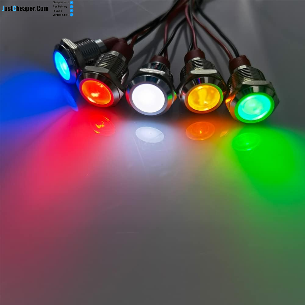 5Pcs 12Mm AC/DC 12-24V LED Metal Indicator Light Waterproof Signal Lamp with Wire