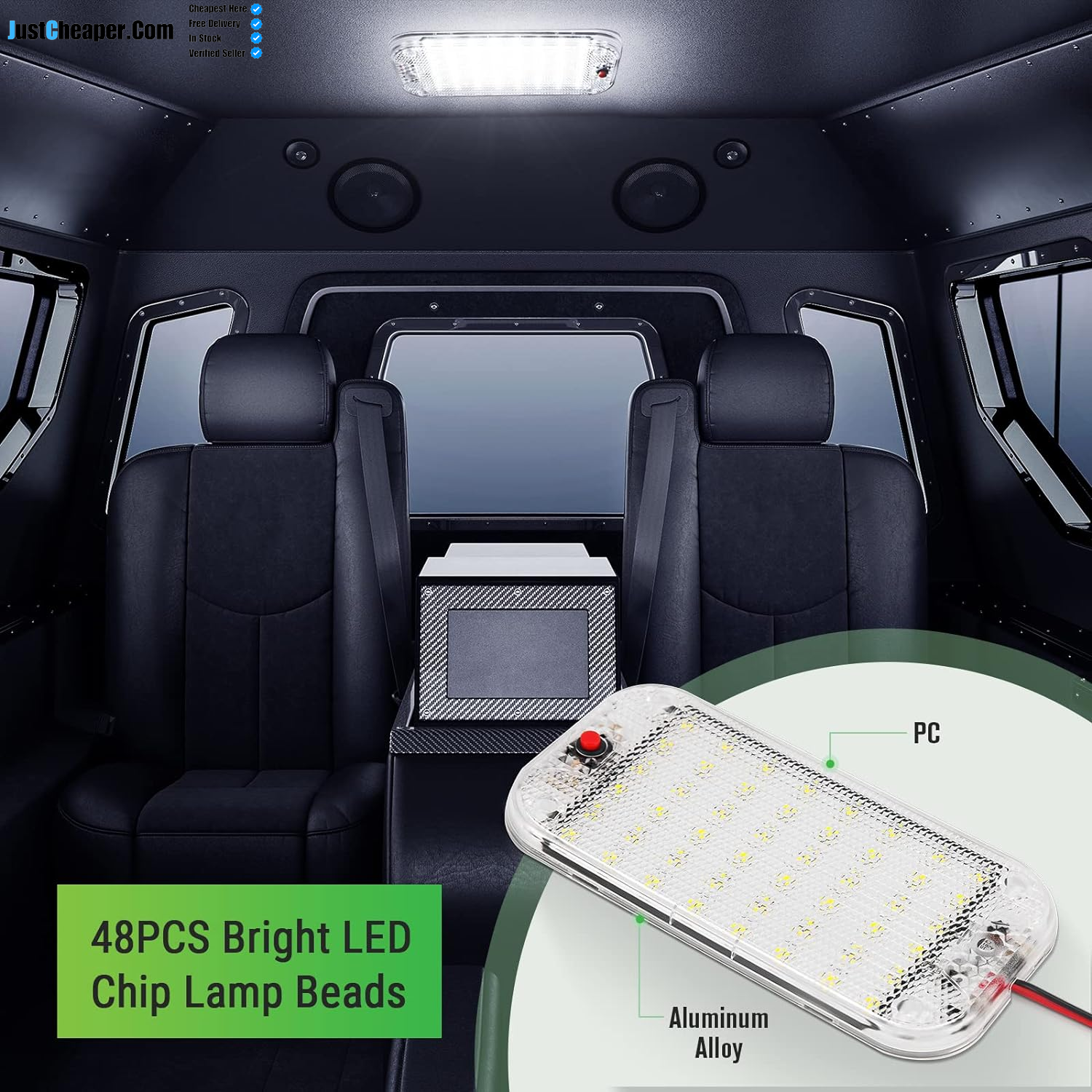 Car Interior Light Bar 10W 48 LED Universal Bright with Switch for 12V to 85V Van Truck Lorry Camper Boat Caravan Motorhome 2PCS